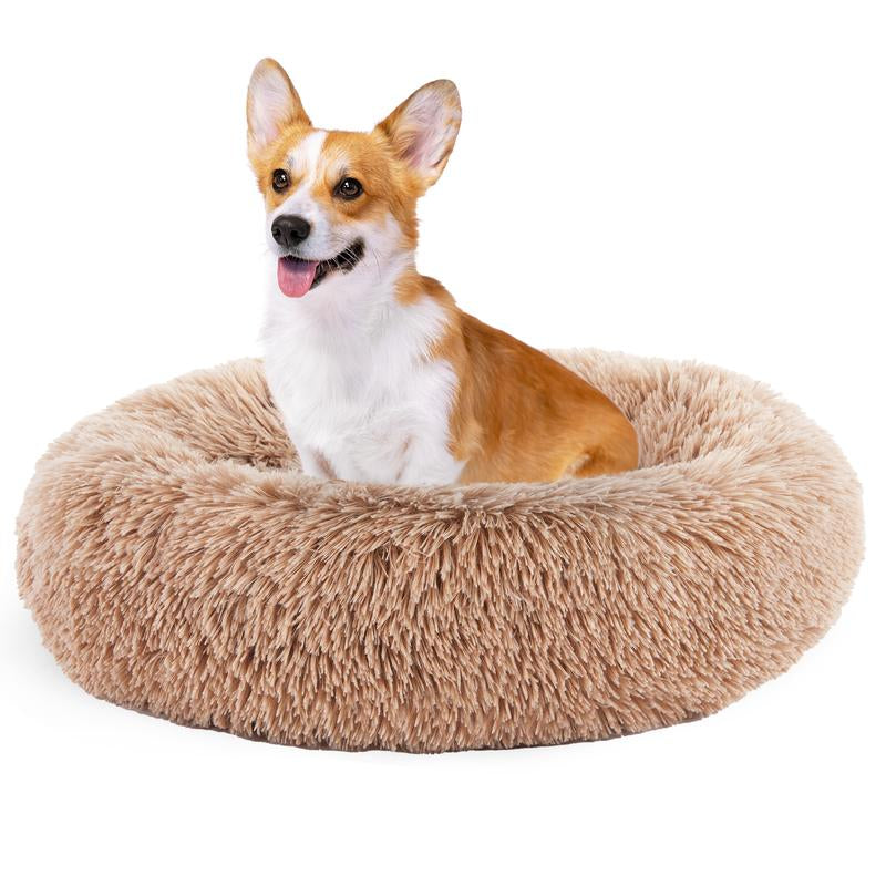 Sweetcrispy Official Soothing Donut Pet Bed for Cats & Pups | Machine-Washable Cozy Nest | Plush Waterproof Faux Fur | Non-Slip Base for Small Breeds