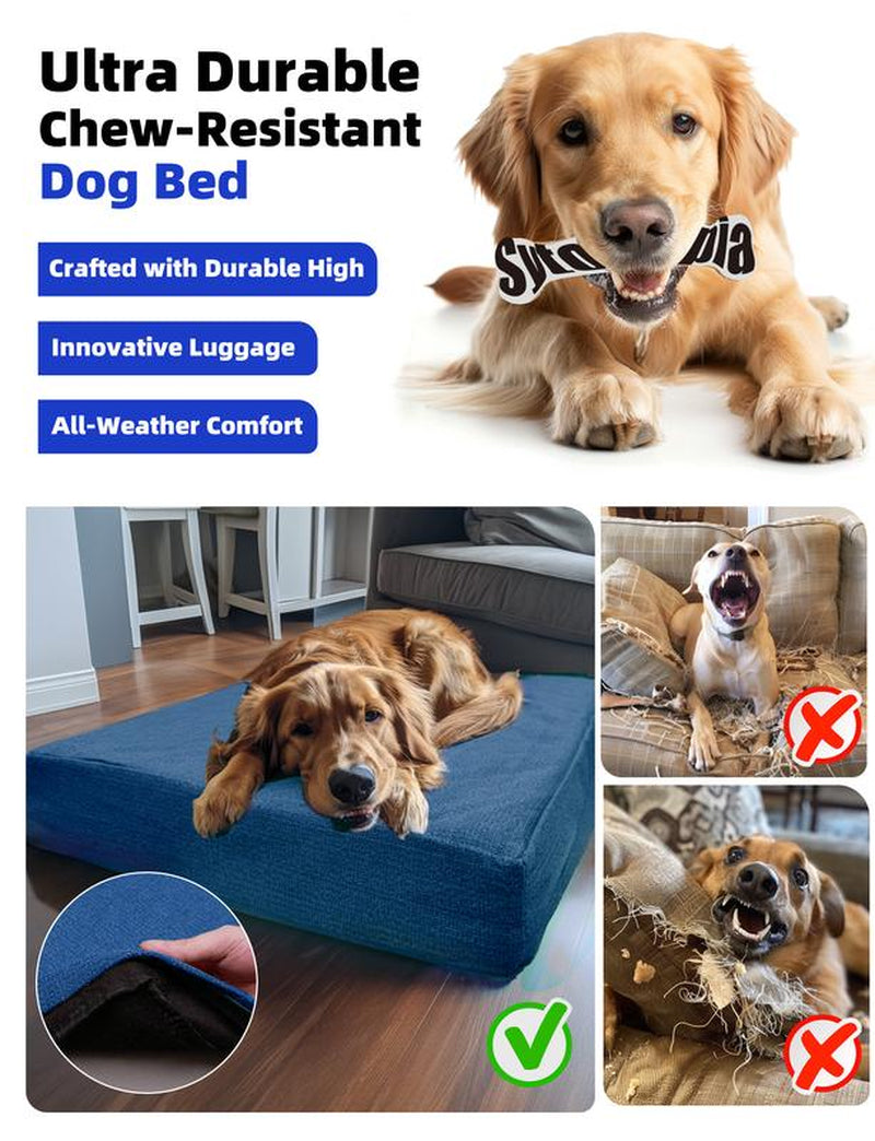 SYTOPIA Outdoor Dog Beds with Detachable Blanket, Waterproof, Orthopedic Dog Bed for Medium Dogs, Navy Blue & Includes Blanket Portable