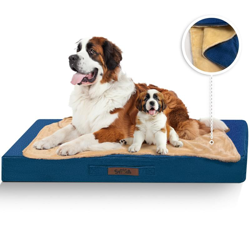 SYTOPIA Outdoor Dog Beds with Detachable Blanket, Waterproof, Orthopedic Dog Bed for Medium Dogs, Navy Blue & Includes Blanket Portable