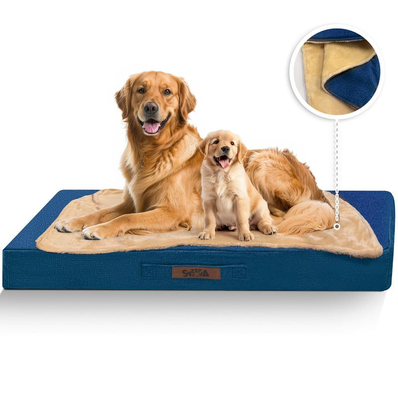 SYTOPIA Outdoor Dog Beds with Detachable Blanket, Waterproof, Orthopedic Dog Bed for Medium Dogs, Navy Blue & Includes Blanket Portable