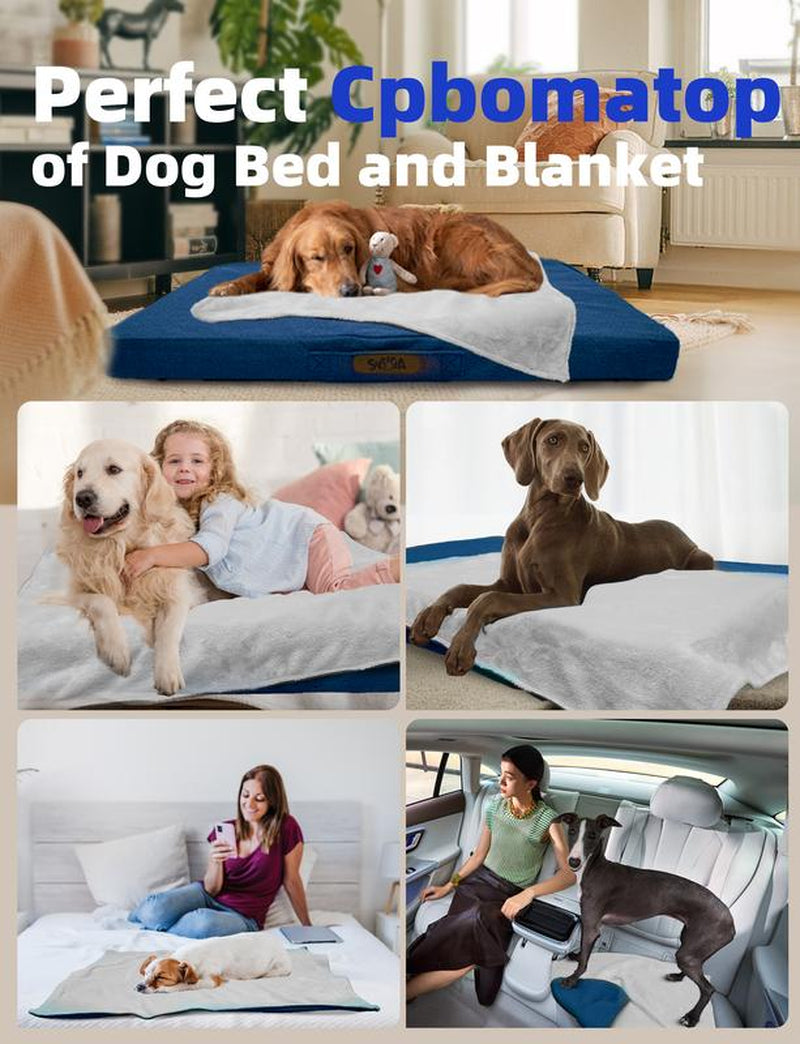 SYTOPIA Outdoor Dog Beds with Detachable Blanket, Waterproof, Orthopedic Dog Bed for Medium Dogs, Navy Blue & Includes Blanket Portable