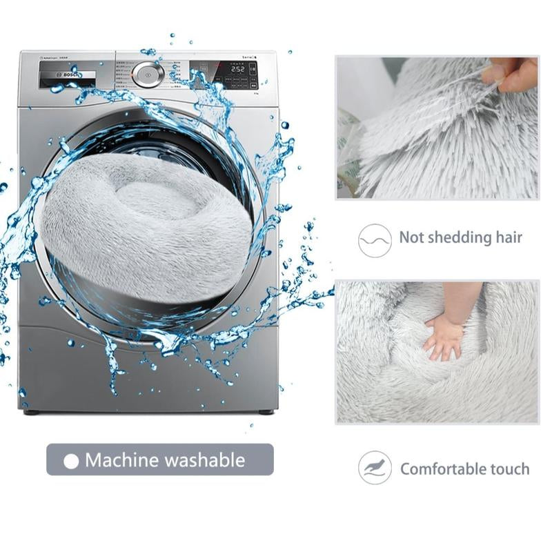 Calming Dog Bed Medium Size Dog - Donut Washable Pet Bed, Anti-Slip round Fluffy Plush Faux Fur Cat Bed