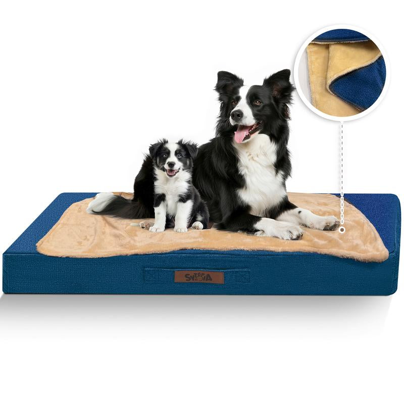 SYTOPIA Outdoor Dog Beds with Detachable Blanket, Waterproof, Orthopedic Dog Bed for Medium Dogs, Navy Blue & Includes Blanket Portable