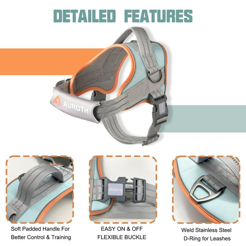 AUROTH No Pull Dog Harness - Soft Padded Service Vest, Reflective, Adjustable, Easy on & off - Great for Walking & Training, Suitable for Small, Medium & Large Dogs