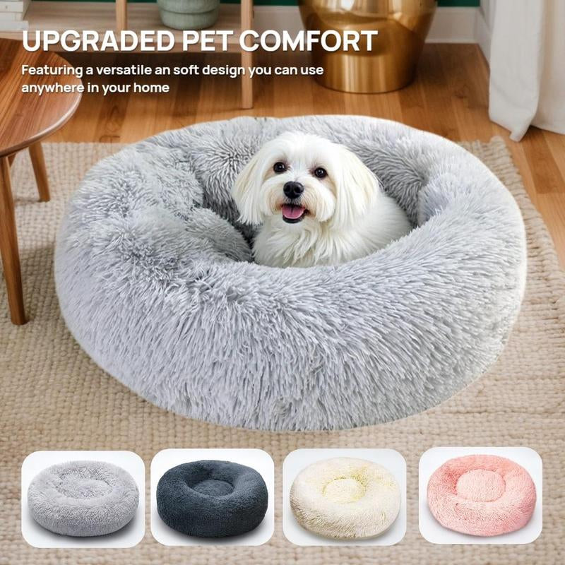 Calming Dog Bed Medium Size Dog - Donut Washable Pet Bed, Anti-Slip round Fluffy Plush Faux Fur Cat Bed