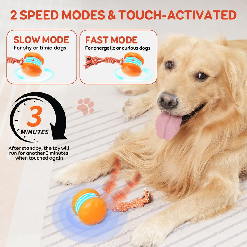 QGI Interactive Dog Ball, Random Path Electric Automatic Moving and Rolling Dog Toy with Rope for Small Medium Large Dogs, Motion-Activated Dog Stimulation Toy for Boredom Relief