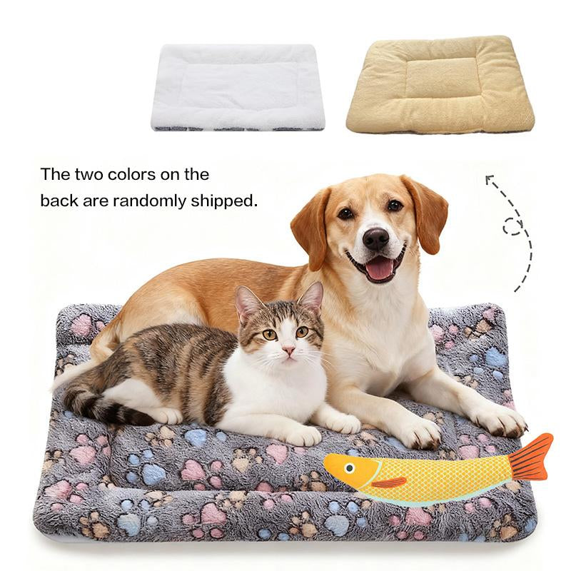 Self Warming Pet Bed, Rock the Fish to Sleep ，Small Self Heating Pet Crate Pad,Warm Fleece Pet Sleeping Mat， Thermal Extra Warm Mat Indoor & Outdoor, Double-Sided Warmth & Washable Self Warming Bed