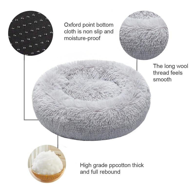 Calming Dog Bed Medium Size Dog - Donut Washable Pet Bed, Anti-Slip round Fluffy Plush Faux Fur Cat Bed