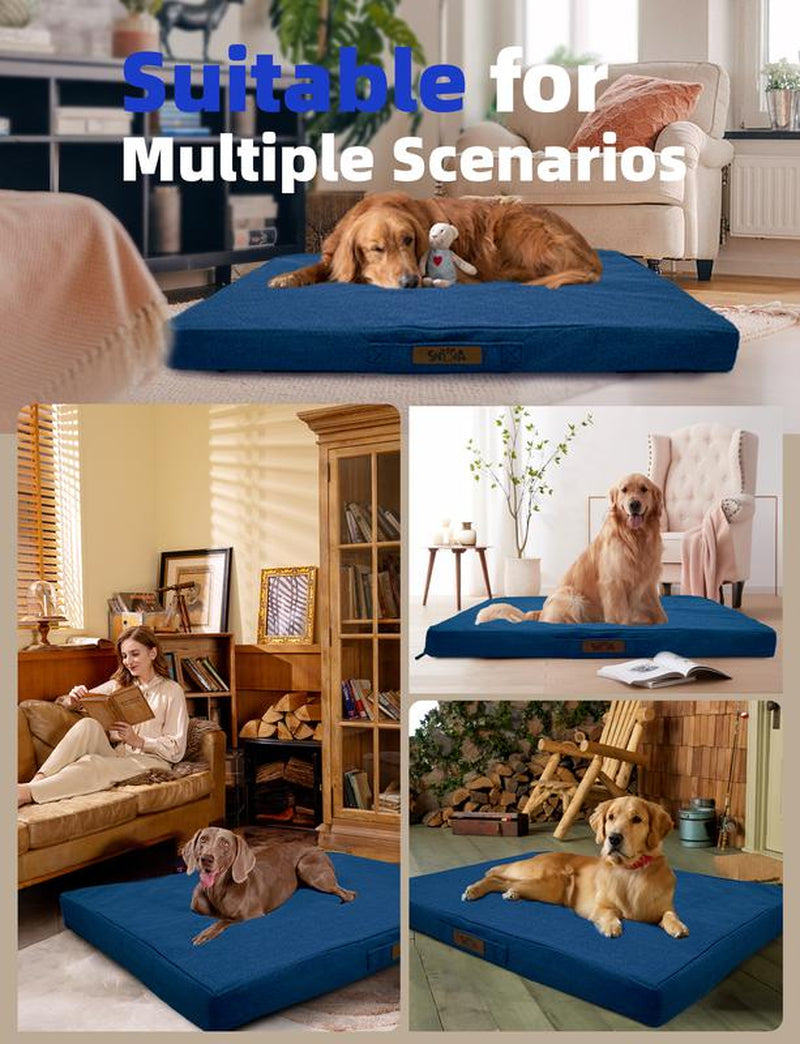 SYTOPIA Outdoor Dog Beds with Detachable Blanket, Waterproof, Orthopedic Dog Bed for Medium Dogs, Navy Blue & Includes Blanket Portable